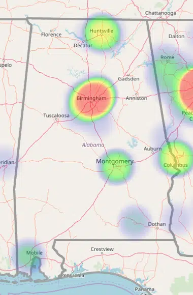 Alabama Popular Areas HeatMap